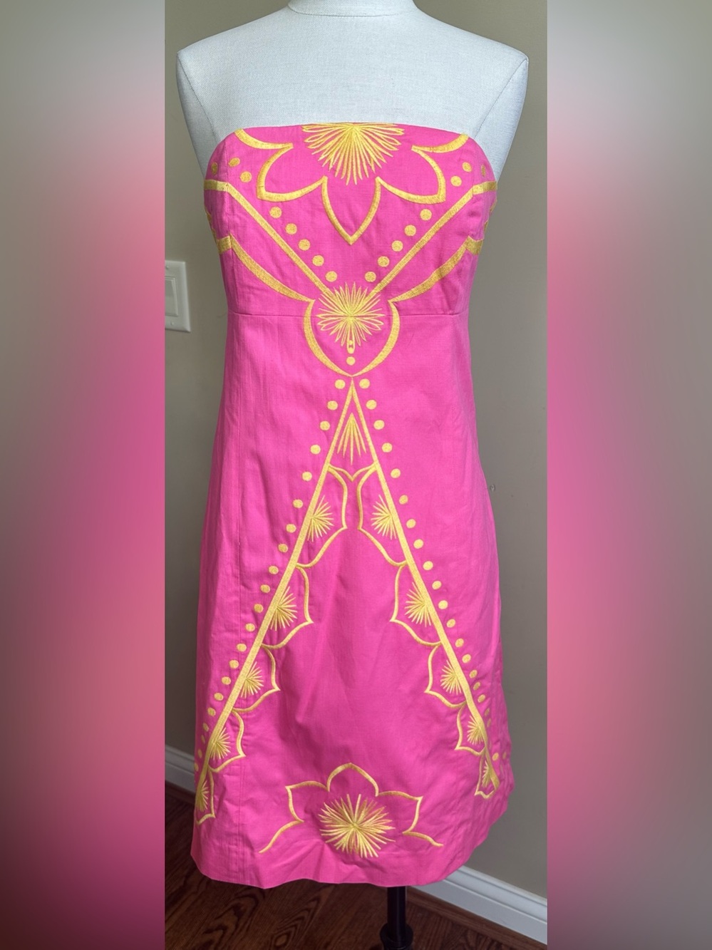 Lilly Pulitzer Bowen Strapless Pink Embroidered Dress, size 6